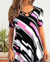 Kortärmad blus med färgblocktryck